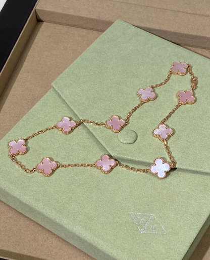 [Spark Jewellery] Pink Necklace with Ten Clover Designs