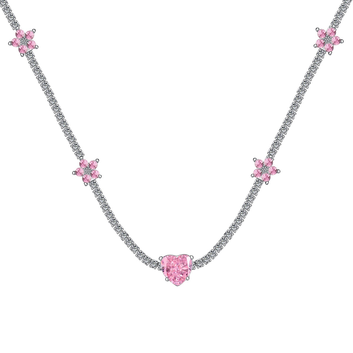 [Tonmkive Jewelry]Dazzling Pink Heart Flower Necklace