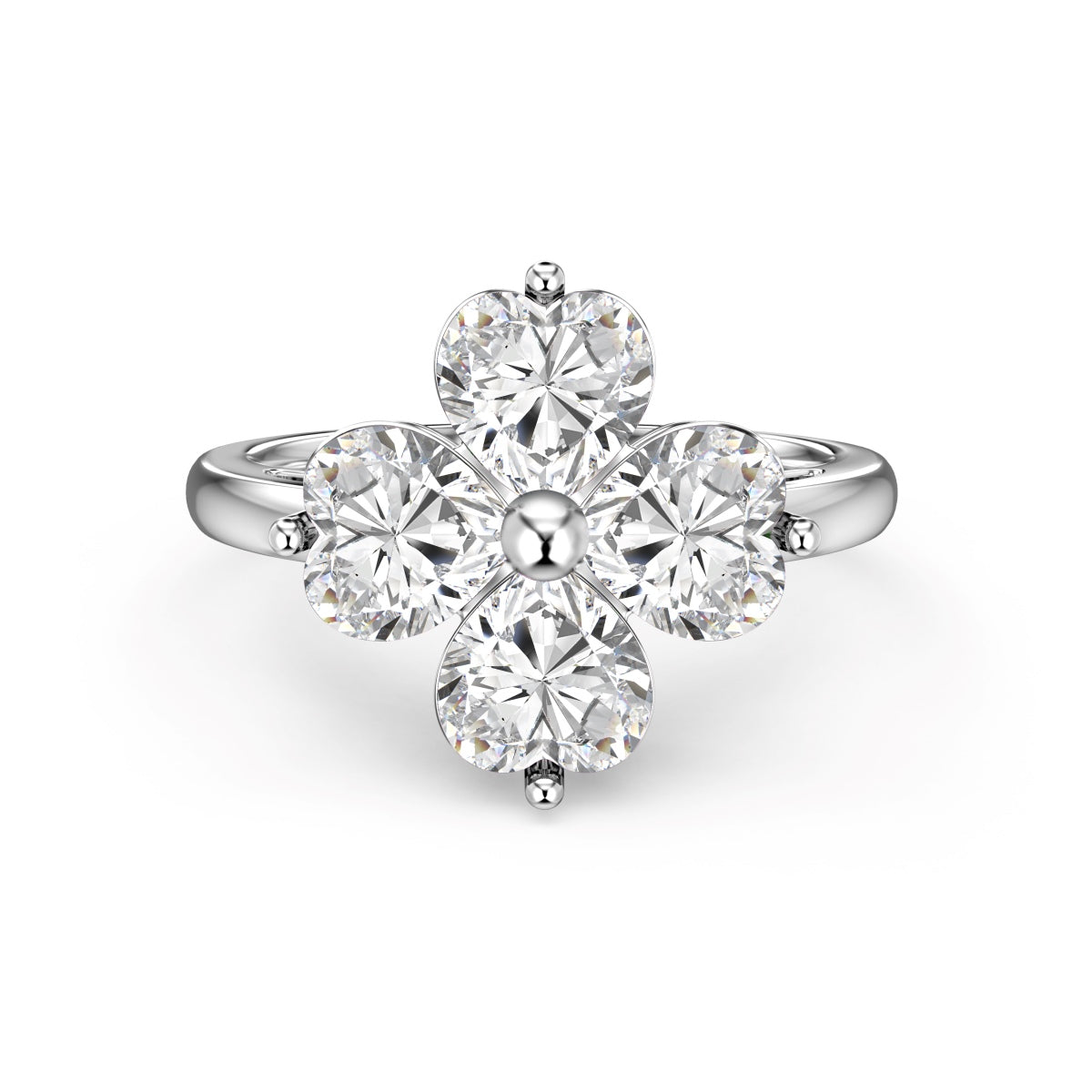 [Tonmkive Jewelry]Heart-shaped Four-Leaf Clover Ball Ring