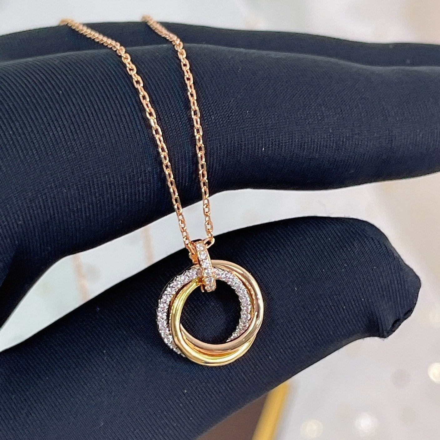 [Spark]TRINITY NECKLACE SILVER GOLD PINK GOLD DIAMONDS