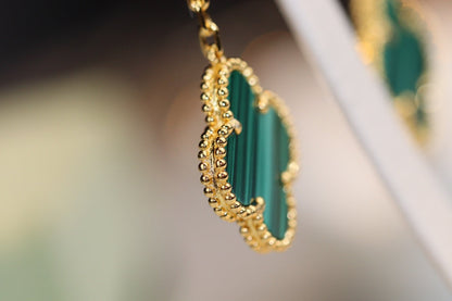 [Spark]CLOVER EARRINGS GOLD MALACHITE DIAMOND 3 MOTIF