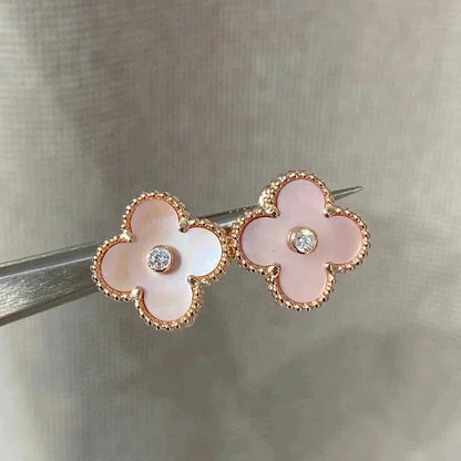[Spark]CLOVER MEDIUM 1 MOTIFS  PINK MOP DIAMOND EARRINGS