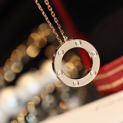 [Spark]LOVE NECKLACE 16MM 6 DIAMONDS PINK GOLD