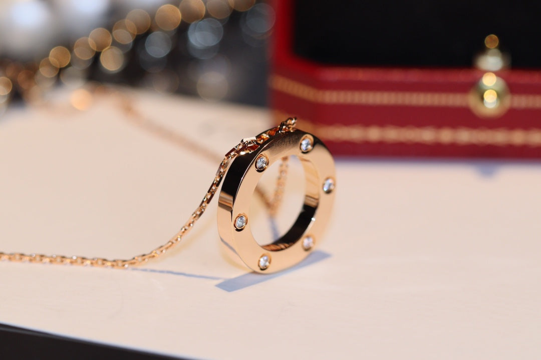 [Spark]LOVE NECKLACE 16MM 6 DIAMONDS PINK GOLD