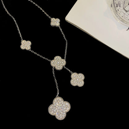 [Spark]CLOVER 5 MOTIFS SILVER DIAMONDS NECKLACE