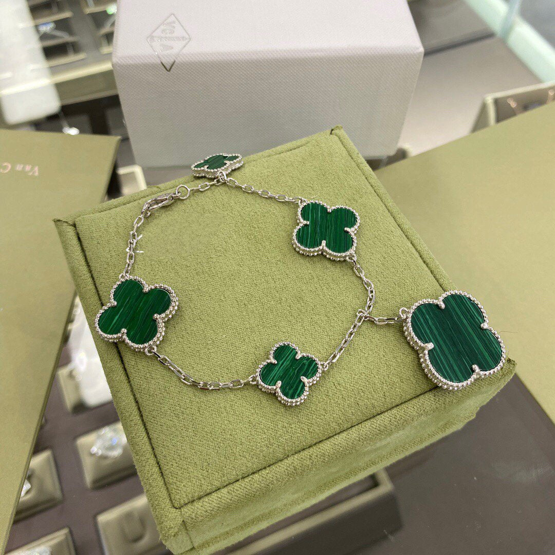 [Spark]CLOVER 5 MOTIFS SIVLER MALACHITE BRACELET
