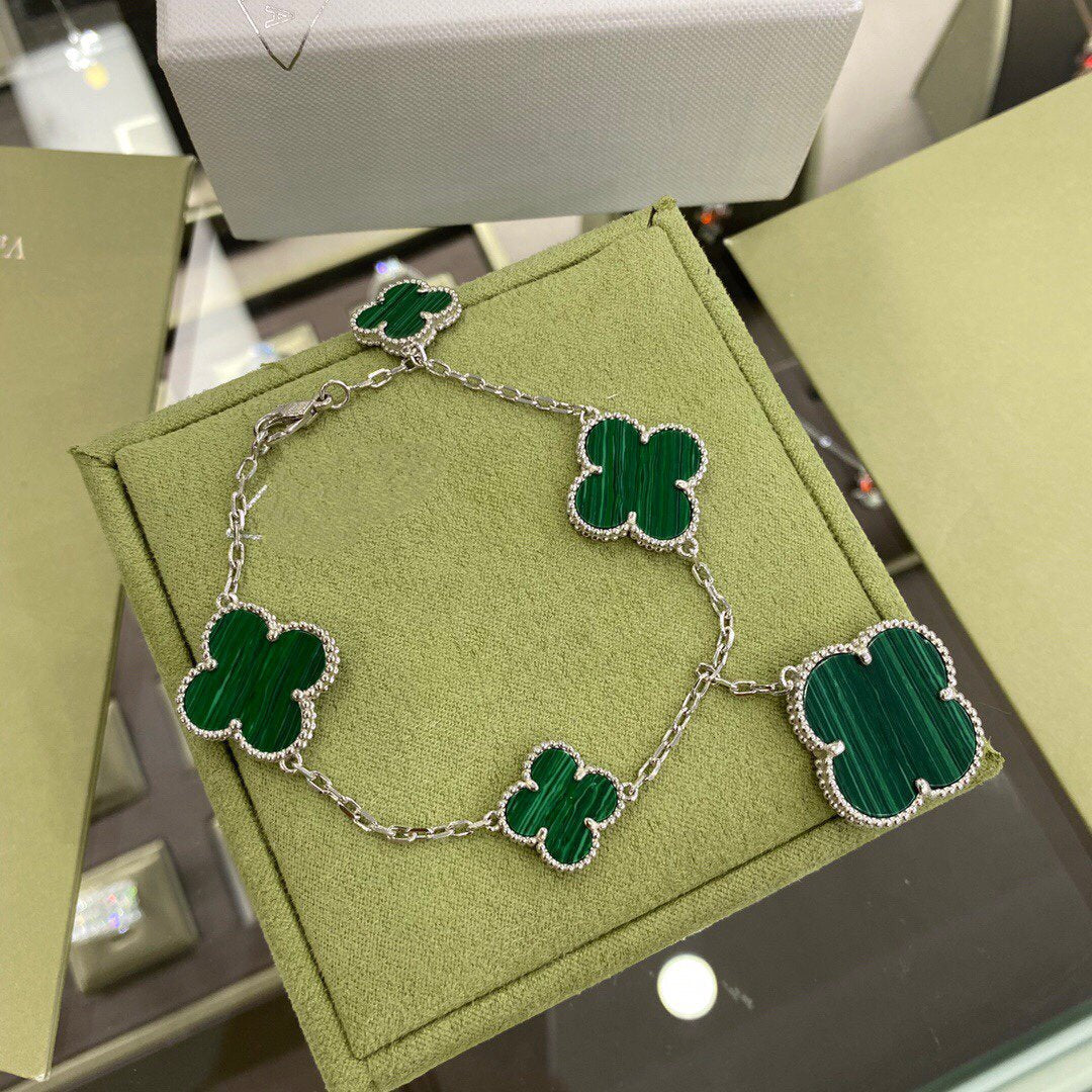 [Spark]CLOVER 5 MOTIFS SIVLER MALACHITE BRACELET