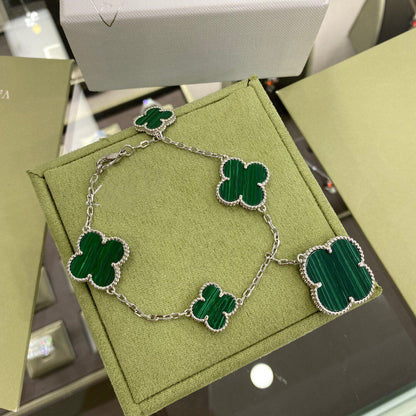 [Spark]CLOVER 5 MOTIFS SIVLER MALACHITE BRACELET