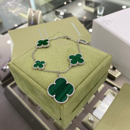 [Spark]CLOVER 5 MOTIFS SIVLER MALACHITE BRACELET