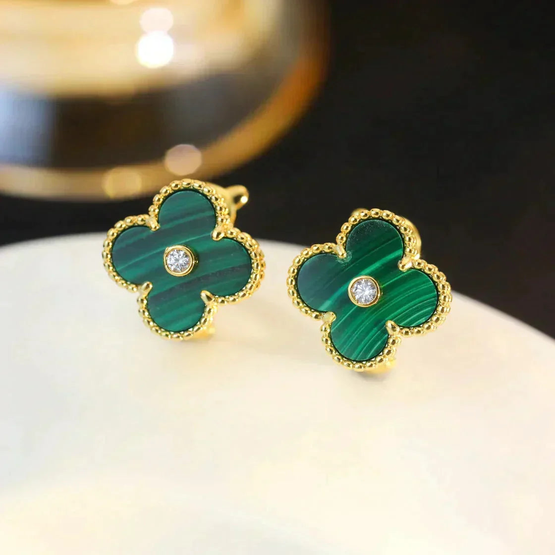 [Spark]CLOVER MEDIUM 1 MOTIFS MALACHITE DIAMOND EARRINGS