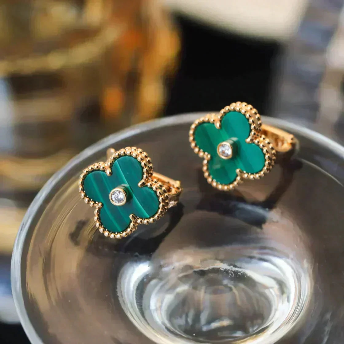 [Spark]CLOVER MEDIUM 1 MOTIFS MALACHITE DIAMOND EARRINGS