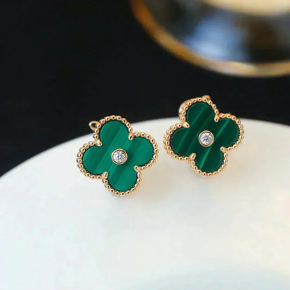 [Spark]CLOVER MEDIUM 1 MOTIFS MALACHITE DIAMOND EARRINGS