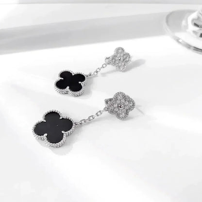 [Spark]CLOVER 2 MOTIFS  DIAMOND ONYX EARRINGS SILVER