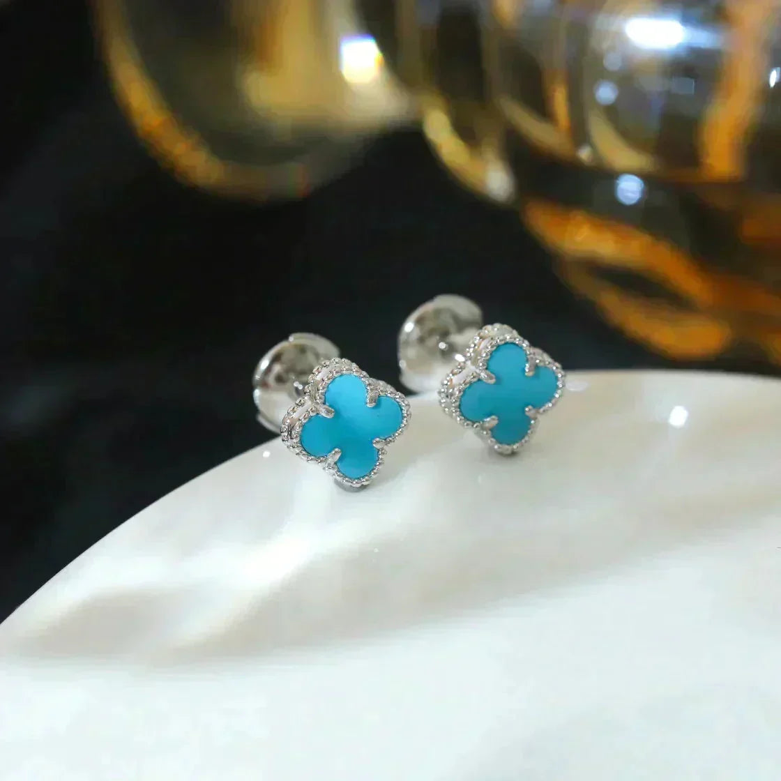 [Spark]CLOVER MINI 9.5MM ONYX STUD EARRINGS SILVER