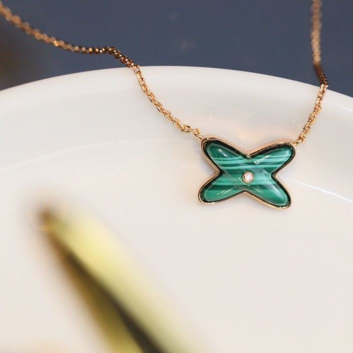 [Spark]JEUX MALACHITE 1 DIAMOND PINK GOLD NECKLACE
