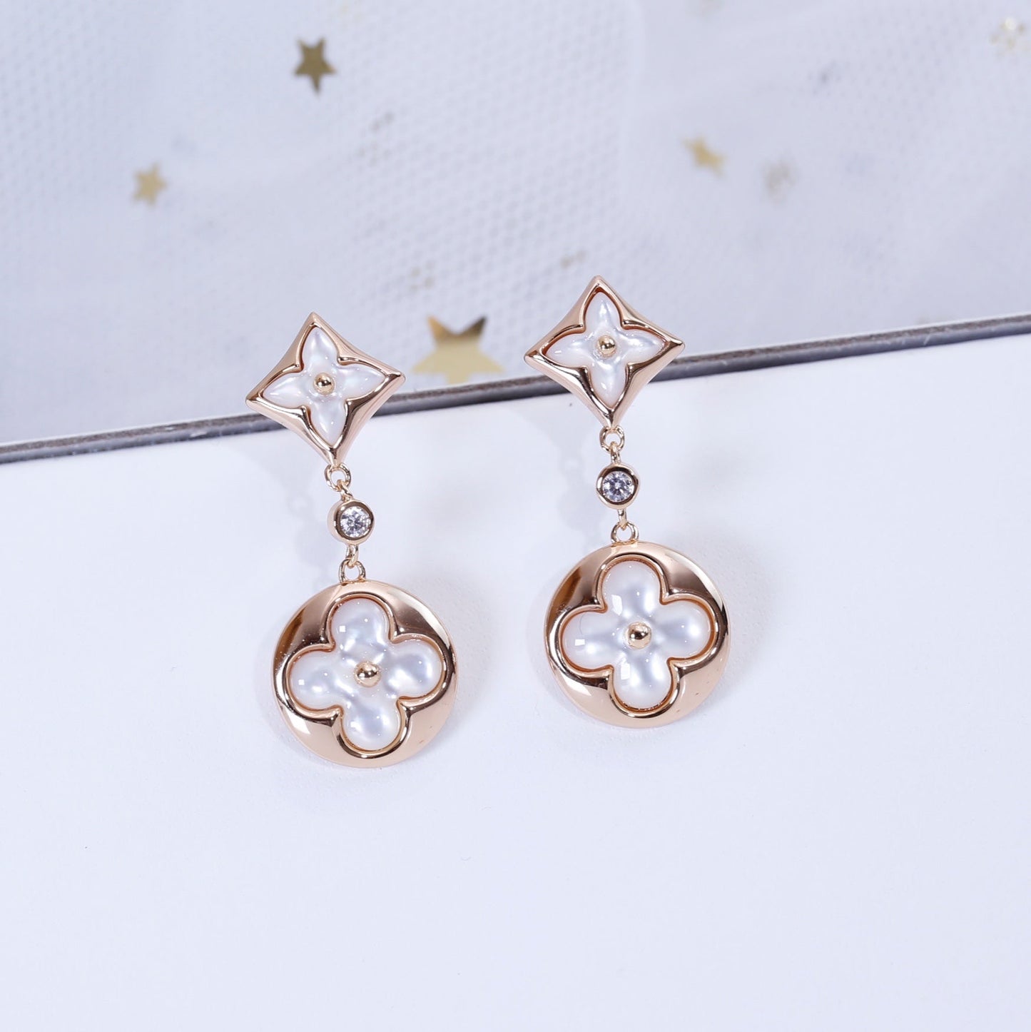 [Spark]STAR AND SUN PINK GOLD MOP DROP EARRINGS