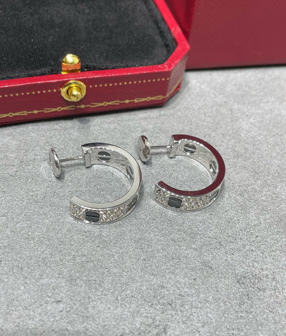 [Spark]LOVE CERAMIC DIAMOND PAVED SILVER EARRINGS