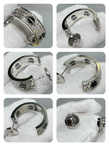 [Spark]LOVE CERAMIC DIAMOND PAVED SILVER EARRINGS