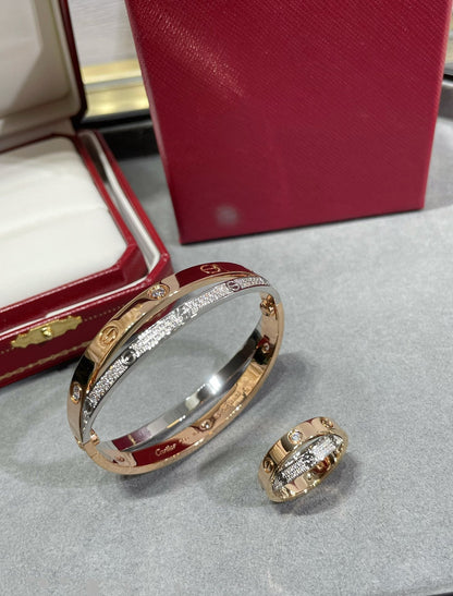 [Spark]LOVE PINK GOLD SILVER DIAMOND DOUBLE RING
