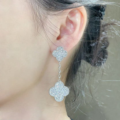 [Spark]CLOVER 2 MOTIFS DIAMOND PAVED SILVER EARRINGS