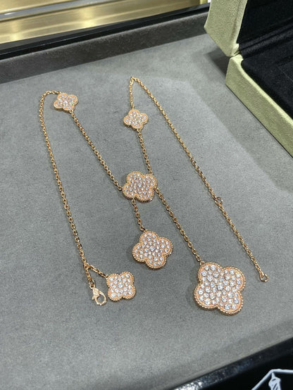 [Spark]CLOVER 6 MOTIF DIAMOND PAVED NECKLACE