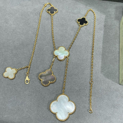 [Spark]CLOVER 6 MOTIF MOP ONYX GOLD NECKLACE