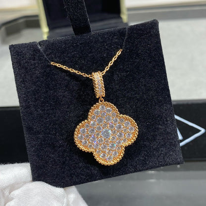 [Spark]CLOVER 25MM LARGE PEDANT DIAMOND PAVED LONG NECKLACE