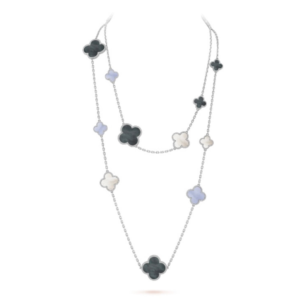 [Spark]CLOVER 16 MOTIF CHALCEDONY MOP SILVER NECKLACE