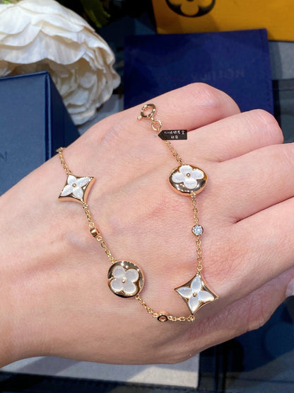 [Spark]STAR AND SUN 4 MOTIF WHITE MOP PINK GOLD BRACELET