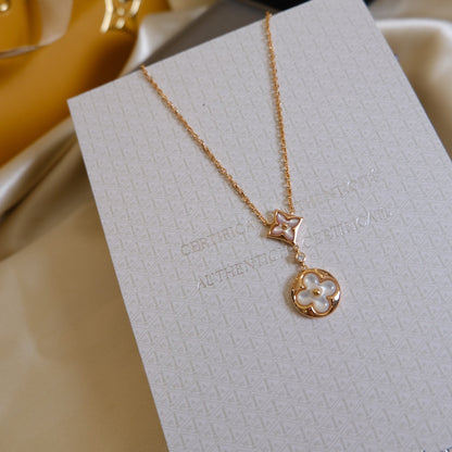 [Spark]STAR AND SUN WHITE MOP 2 MOTIF PINK GOLD NECKLACE