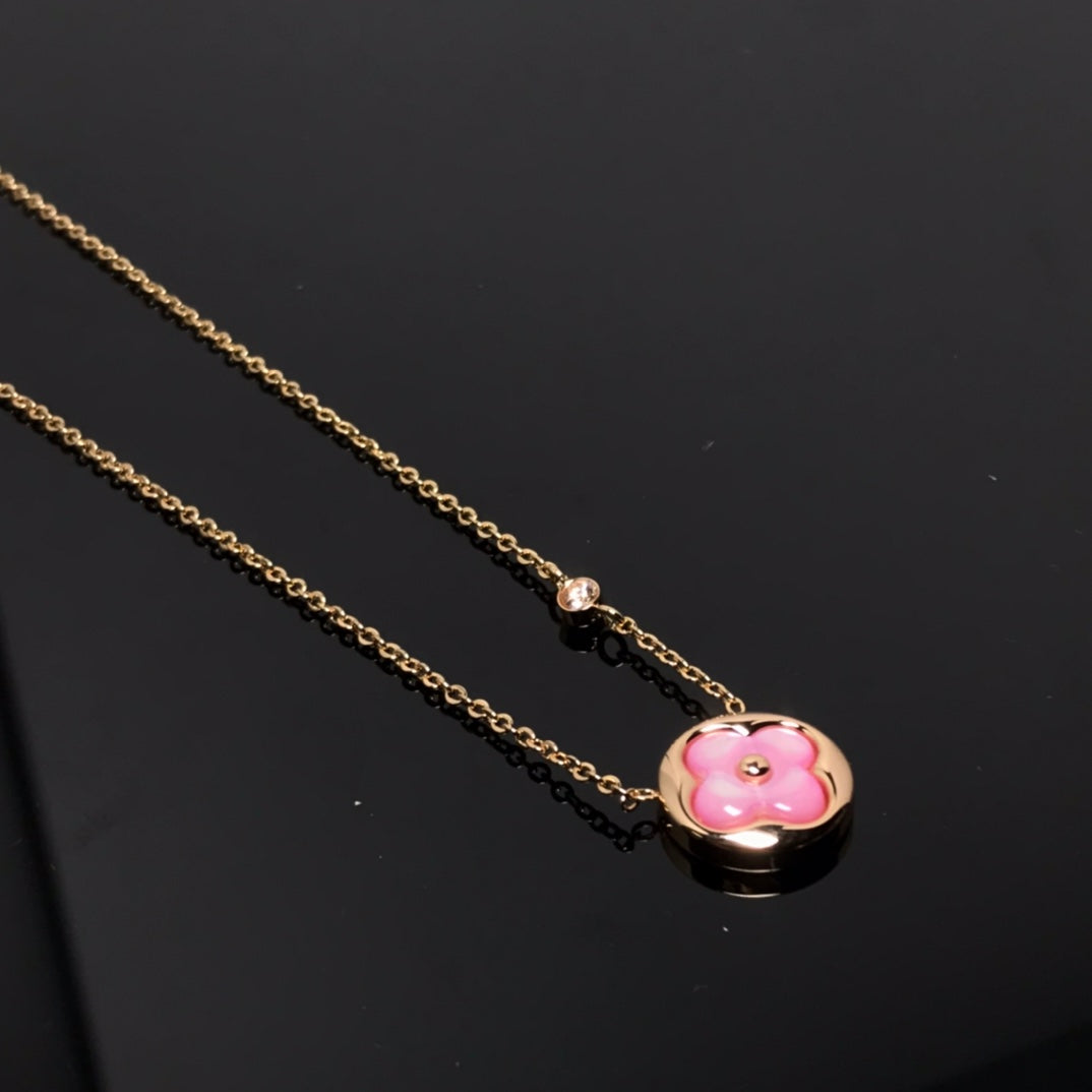 [Spark]COLOR BLOSSOM PINK MOP SUN GOLD NECKLACE