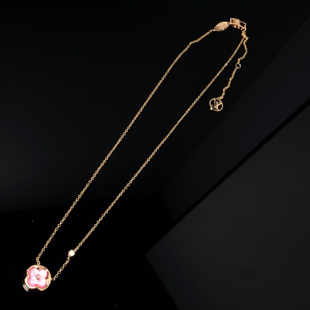 [Spark]COLOR BLOSSOM PINK MOP SUN GOLD NECKLACE