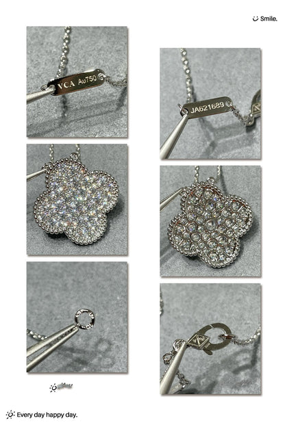 [Spark]CLOVER 25MM LARGE PENDANT DIAMOND PAVED SILVER NECKLACE