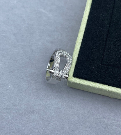 [Spark]Wide Hoof-Shaped Diamond-Studded Ring
