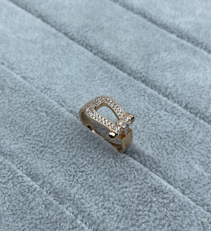 [Spark]Wide Hoof-Shaped Diamond-Studded Ring