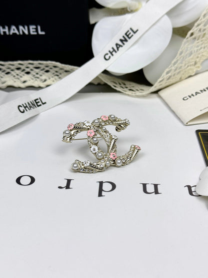 [Spark]26C Pink-White Enamel Ice Cream Cone Double C Brooch