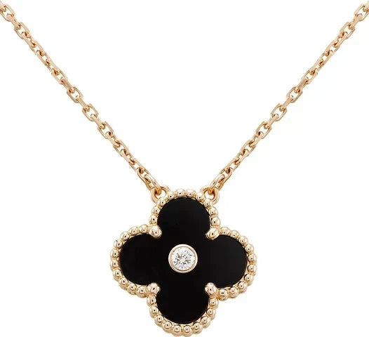[Spark]CLOVER 15MM DIAMOND ONYX NECKLACE