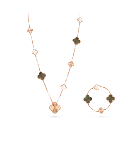 [Spark]DETACHABLE CLOVER 15(11+4) FLOWER SILVER NECKLACE SET