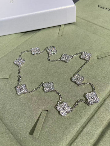 [Spark Jewelry]CLOVER 10 MOTIFS  FULL DIAMOND NECKLACE
