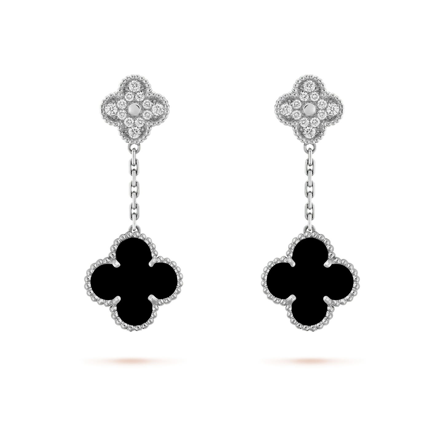 [Spark]CLOVER 2 MOTIFS  DIAMOND ONYX EARRINGS SILVER