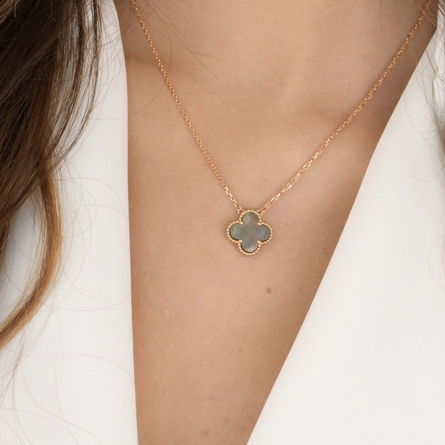 [Spark]CLOVER 15MM  GRAY MOTHER OF PEARL NECKLACE