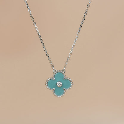 [Spark]CLOVER 15MM DIAMOND SVRES PORCELAIN  NECKLACE SILVER