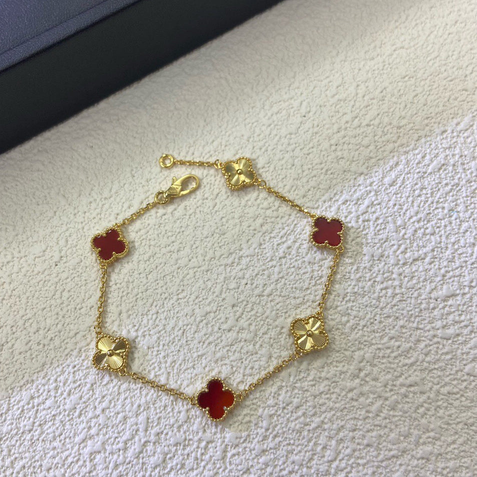[Spark]CLOVER 6 MOTIF RED AGATE LASER BRACELET-w