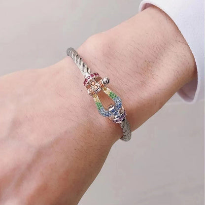 [Spark]FORC LARGE HORSESHOE  COLORED DIAMOND BRACELET SILVER