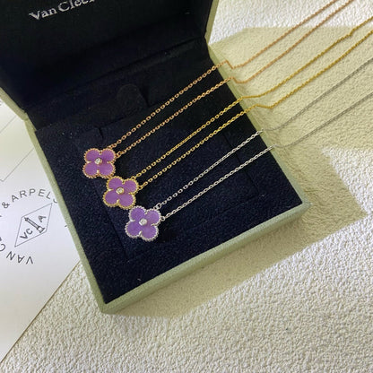[Spark Jewelry]CLOVER 15MM DIAMOND  PURPLE VIOLET NECKLACE