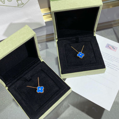 [Spark]CLOVER 15MM DIAMOND AND BLUE AGATE NECKLACE