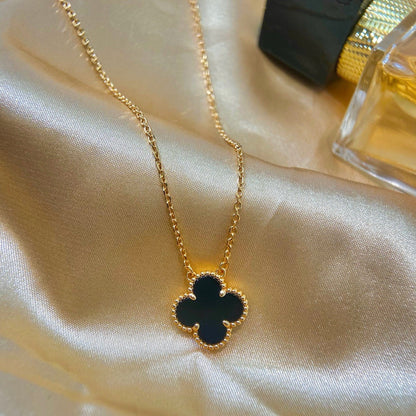 [Spark]CLOVER 15MM BLACK ONYX SINGLE FLOWER NECKLACE