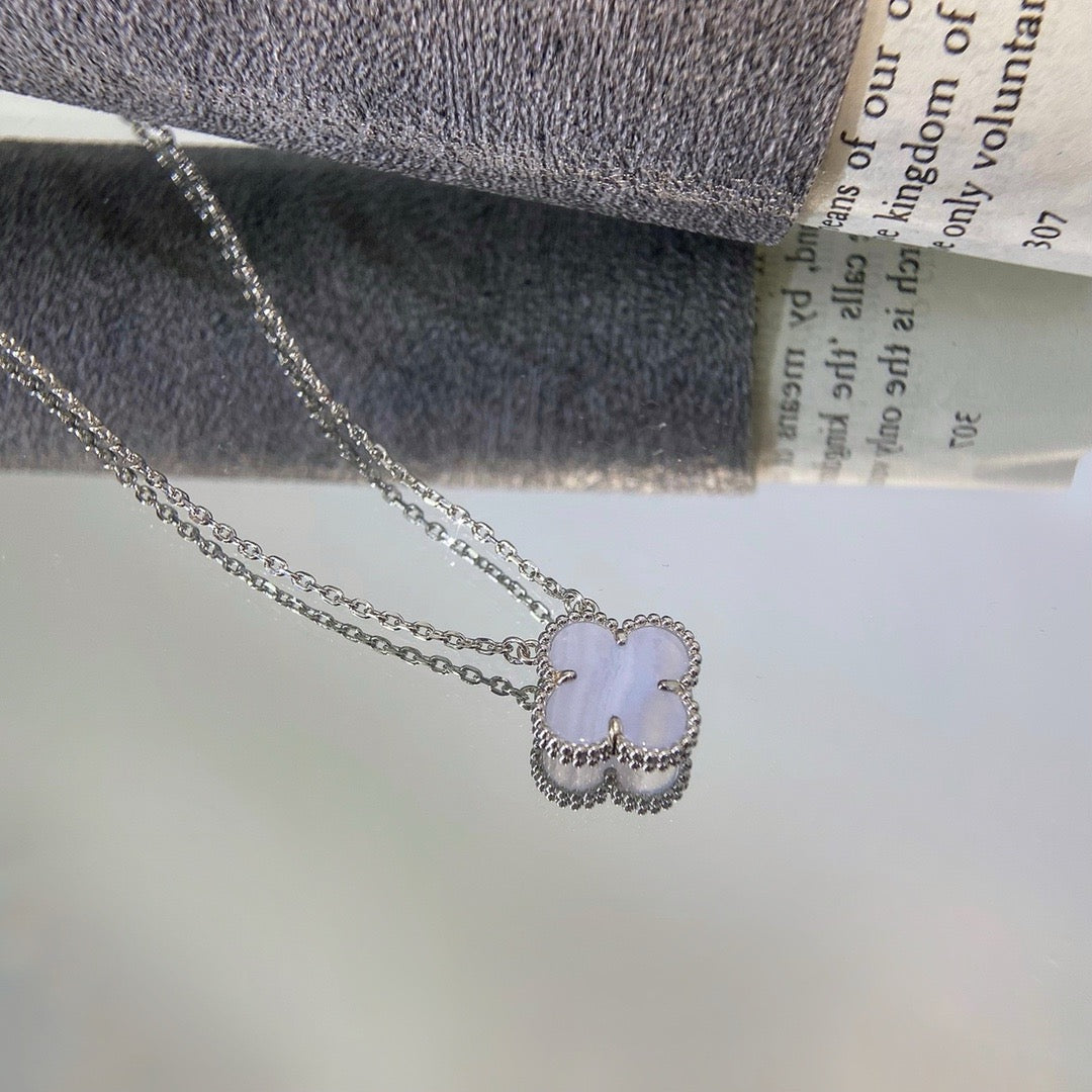 [Spark]CLOVER 15MM BLUE CHALCEDONY NECKLACE SILVER
