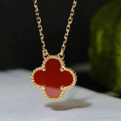 [Spark]CLOVER 15MM CARNELIAN SINGLE FLOWER NECKLACE