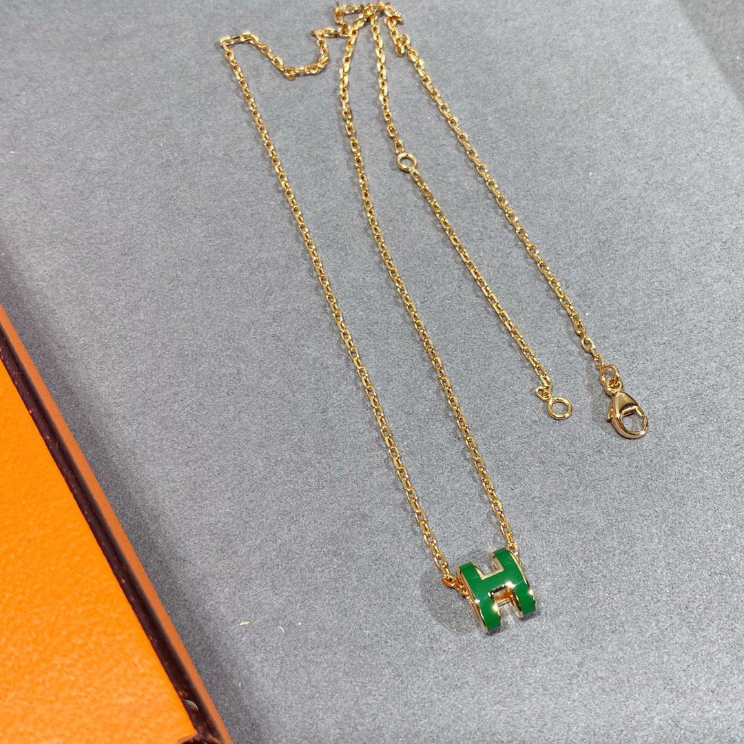 [Spark]POP H GREEN NECKLACE SILVER AND GOLD